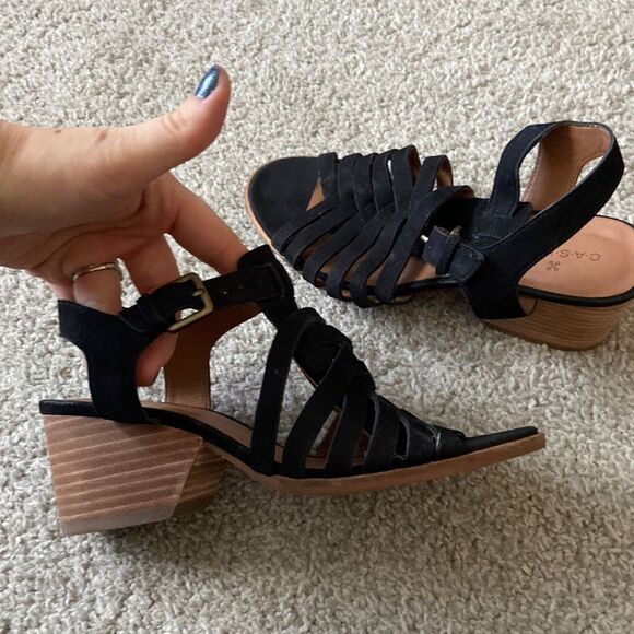 Caslon Camryn Stacked Block Heel Black Sandal‎ womens 4.5 - Picture 1 of 5